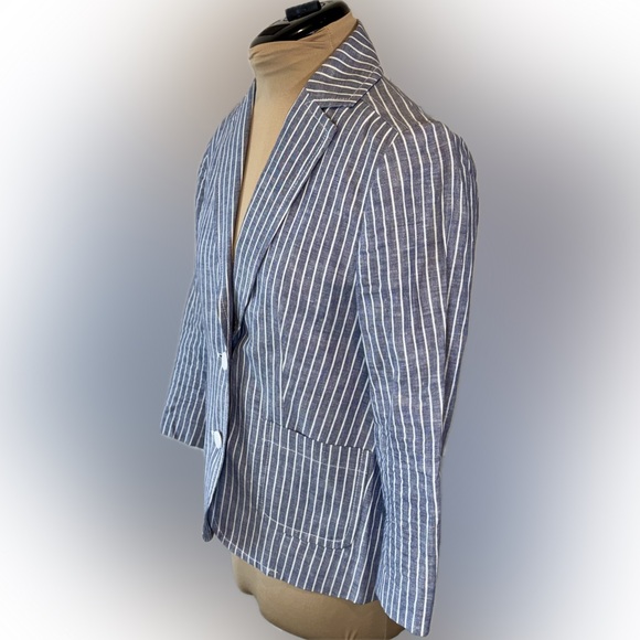 Kate Spade Broome Street Blue Striped Linen Blend Blazer - Picture 2 of 5